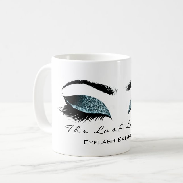 Eyelash Exention Beauty Studio Teal Glitter Kaffemugg (Framsida vänster)