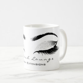 Eyelash Exention Beauty Studio White Grått Glitter Kaffemugg