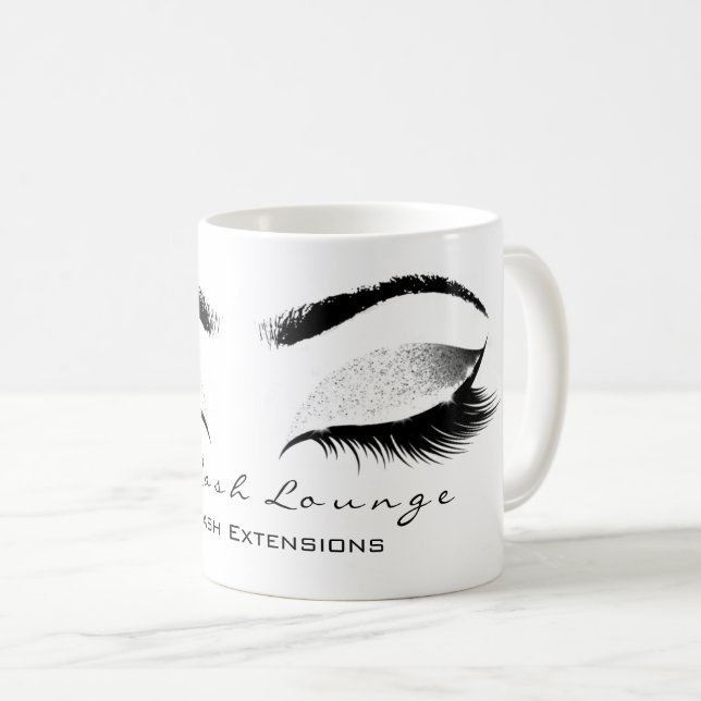 Eyelash Exention Beauty Studio White Grått Glitter Kaffemugg (Framsida höger)