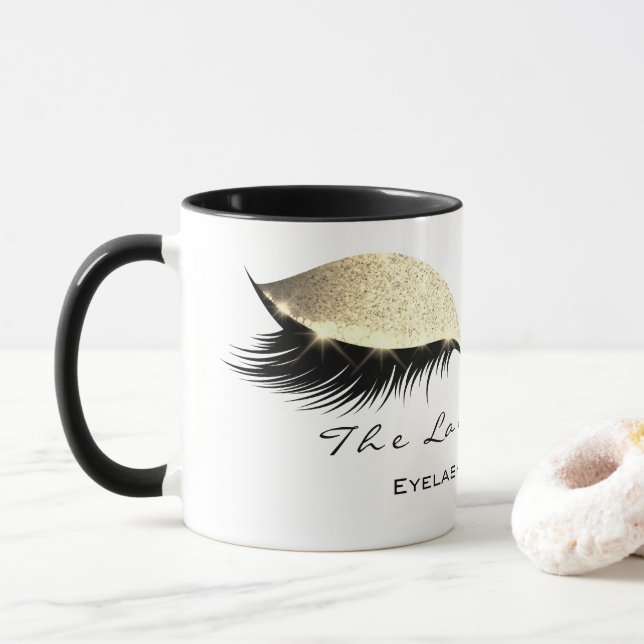 Eyelash Exention Beauty Studio White Guld Glitter Mugg (Med munk)