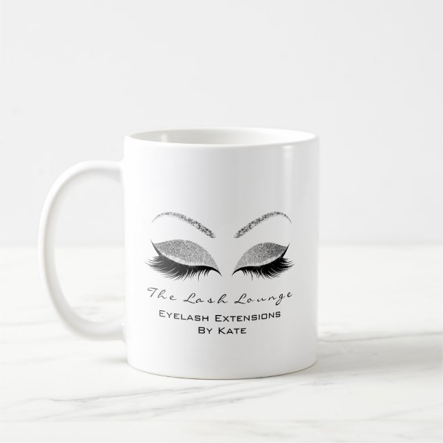 Eyelash Extension Beauty Studio Grått Glitter Kaffemugg (Vänster)