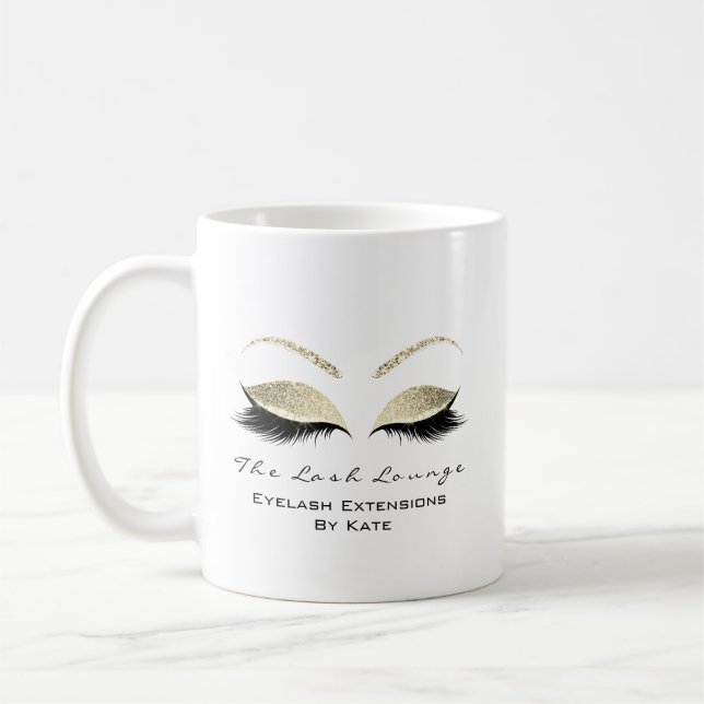 Eyelash Extension Beauty Studio Guld Glitter Glam Kaffemugg (Vänster)