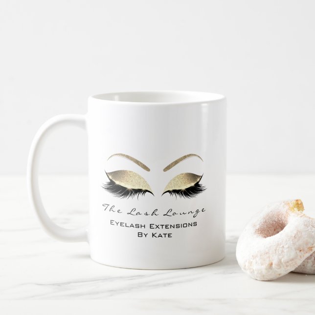 Eyelash Extension Beauty Studio Guld Glitter Kaffemugg (Med munk)