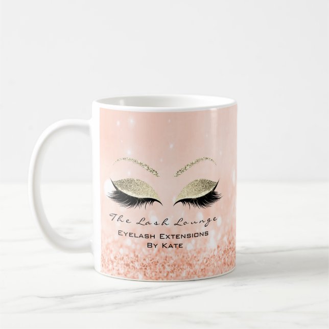 Eyelash Extension Beauty Studio Guld Glitter Peach Kaffemugg (Vänster)