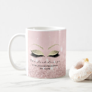 Eyelash Extension Beauty Studio Guld Glitter Rosa Kaffemugg