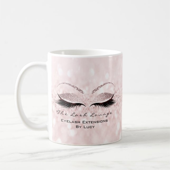 Eyelash Extension Beauty Studio Rosa Glitter Ombre Kaffemugg (Vänster)