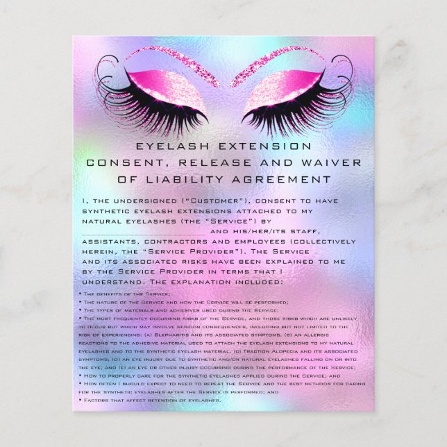 EYELASH EXTENSION CONSENT, FRISLÄPPANDE OCH AVSTÅE FLYGBLAD (Framsidan)