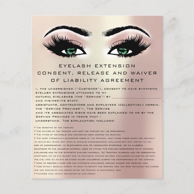 EYELASH EXTENSION CONSENT, RELEASING AND WAIVER Gr Flygblad (Framsidan)