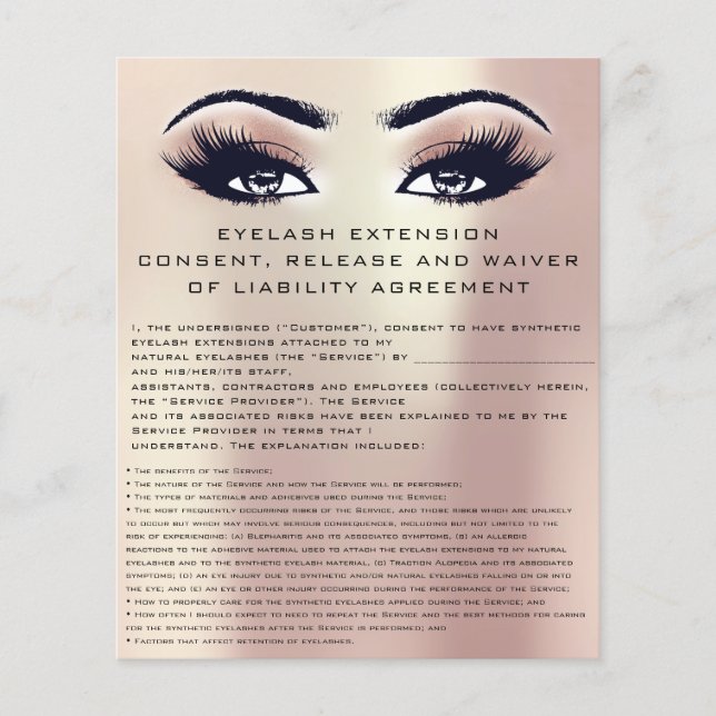 EYELASH EXTENSION CONSENT, RELEASING AND WAIVER Ro Flygblad (Framsidan)