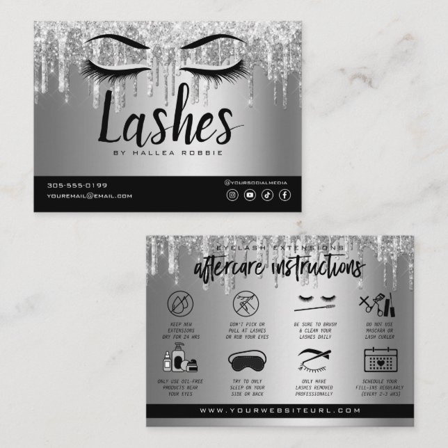 Eyelash Extension Efterhandsinstruktioner Lash Log Visitkort (Fram/baksida)