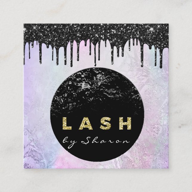 Eyelash Extension Expert Black Drip Rosa Glitter Fyrkantigt Visitkort (Framsida)