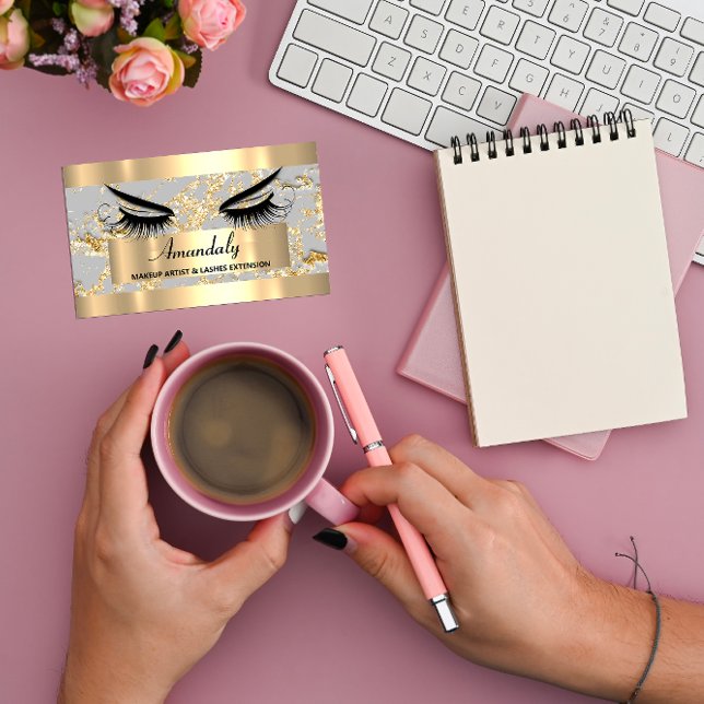 Eyelash Extension Guld Grått Visitkort (Microblade Makeup Eyelash Extension Gold Gray Business Card)