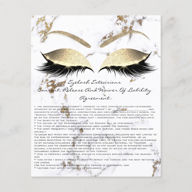 Eyelash Extension Liability Waiver Marble Guld Flygblad (Framsidan)