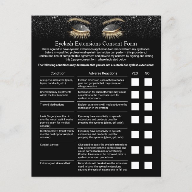 Eyelash Extension Liability Waiver Modern Black Flygblad (Framsidan)