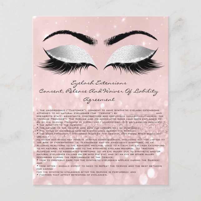 Eyelash Extension Liability Waiver Öga Grått Rosa Flygblad (Framsidan)