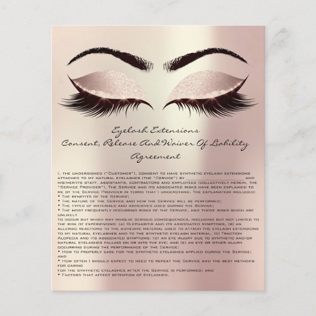 Eyelash Extension Liability Waiver Öga Ro Rosa Flygblad (Framsidan)