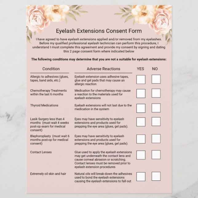 Eyelash Extension Liability Waiver & Release Form Reklamblad (Framsidan)