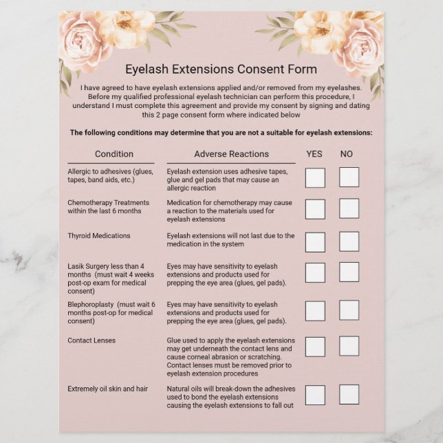 Eyelash Extension Liability Waiver & Release Form Reklamblad (Framsidan)