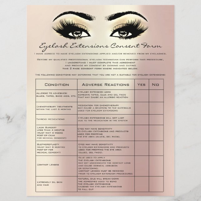 Eyelash Extension Liability Waiver Ro Öga Reklamblad (Framsidan)