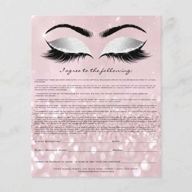 Eyelash Extension Liability Waiver Ro Rosa Grått Flygblad (Baksidan)