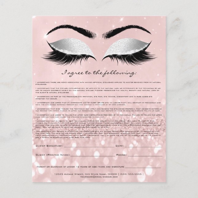 Eyelash Extension Liability Waiver Ro Rosa Grått Flygblad (Baksidan)