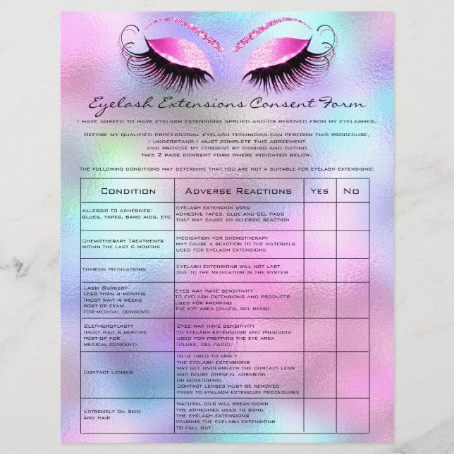 Eyelash Extension Liability Waiver Ro Rosa Reklamblad (Framsidan)