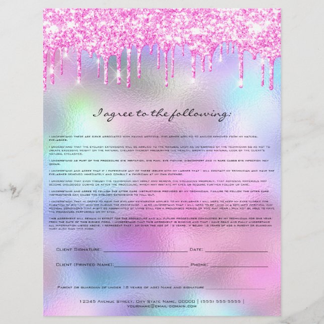 Eyelash Extension Liability Waiver Ro Rosa Reklamblad (Baksidan)