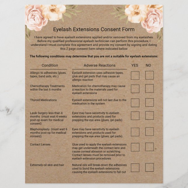 Eyelash Extension Liability Waiver Rustic Kraft Reklamblad (Framsidan)