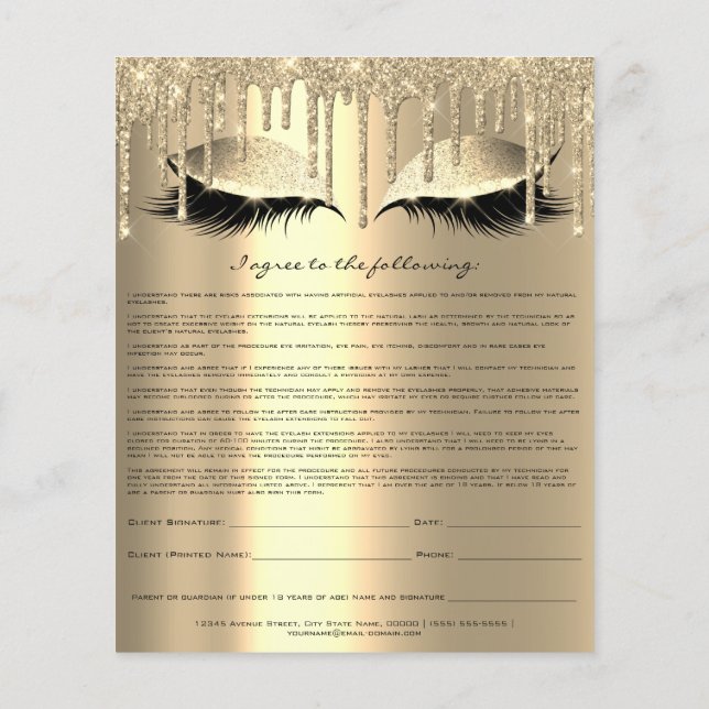 Eyelash Extension Liability Waiver Sparkly Drifts Flygblad (Baksidan)