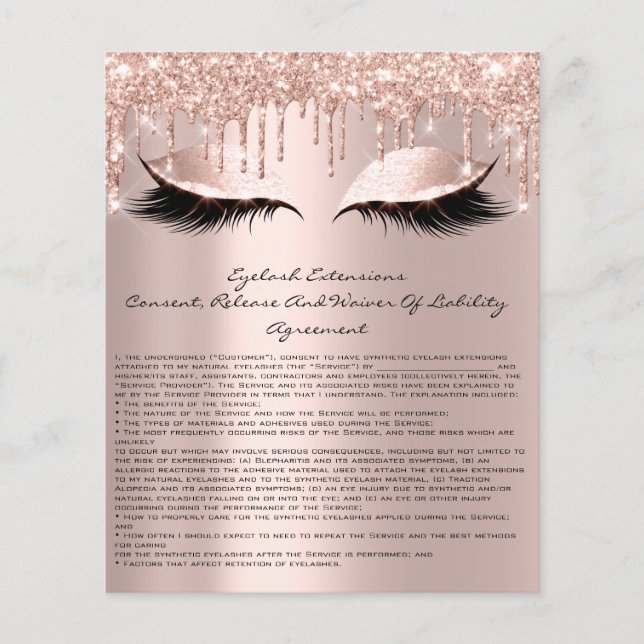 Eyelash Extension Liability Waiver Sparkly Rosa Flygblad (Framsidan)