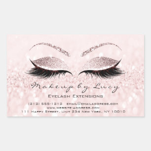 Eyelash Extension Makeup Beauty Salon Rosa Glitter Rektangulärt Klistermärke
