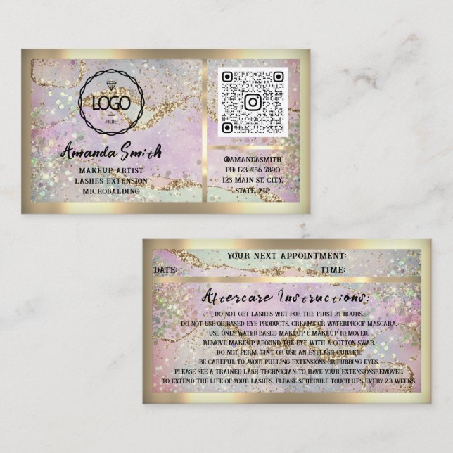 Eyelash Extension QRCode Logotyp Holograph Gliitte Visitkort (Fram/baksida)