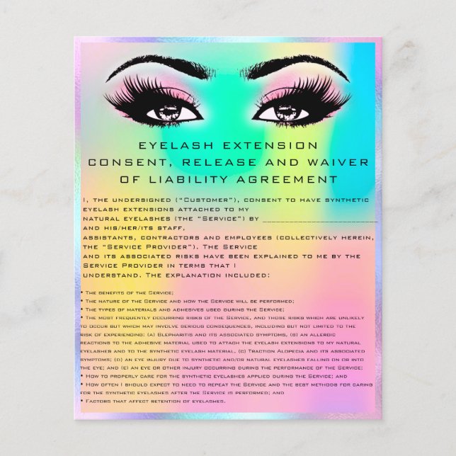 EYELASH EXTENSION RELEASE WAIVER Holograph Flyer (Framsidan)
