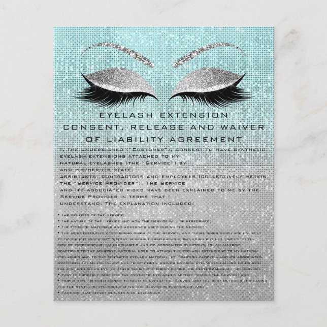 EYELASH EXTENSION RELEASING WAIVER Blue Silver Flygblad (Framsidan)