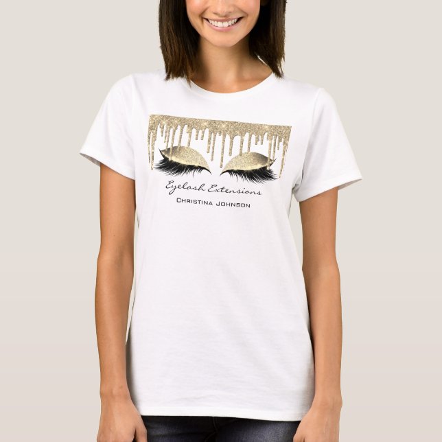 Eyelash Extension Sparkly Sepia Guld Branding T Shirt (Framsida)