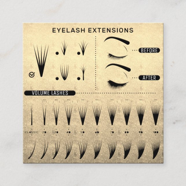 Eyelash Extension Studio Shop Guld Black Modern Fyrkantigt Visitkort (Framsida)