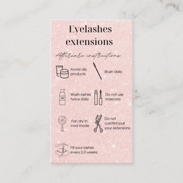Eyelash extensions after care card visitkort (Framsida)