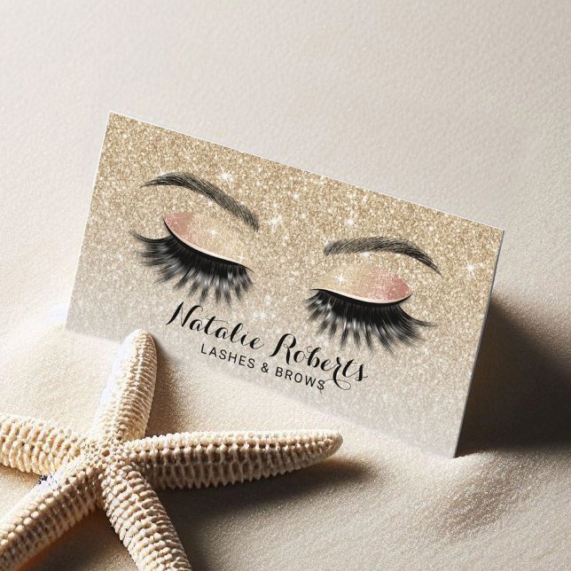 Eyelash Extensions Chic Guld Glitter Beauty Salon Visitkort (Skapare uppladdad)