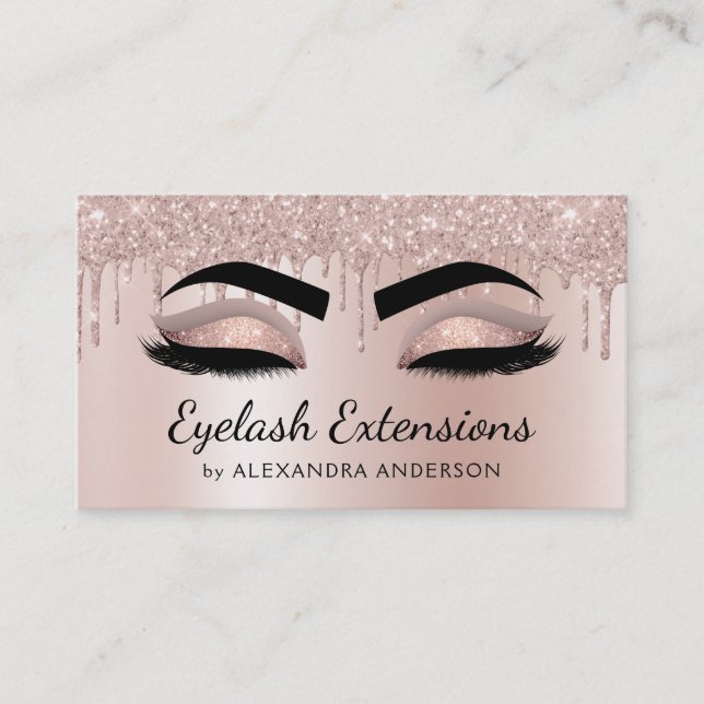 Eyelash Extensions Dripping Glitter Ro Guld Visitkort (Framsida)