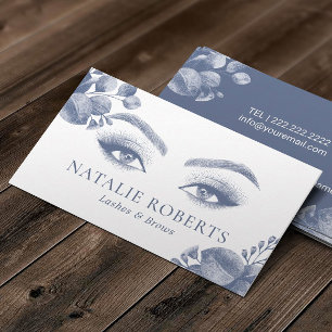 Eyelash Extensions Elegant Blue Botanical Salon Visitkort