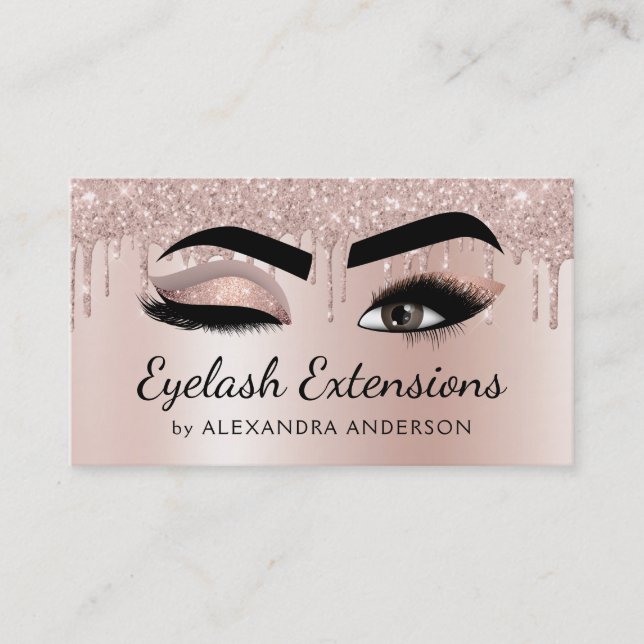 Eyelash Extensions Lash Glitter Ro Guld Rosa Visitkort (Framsida)