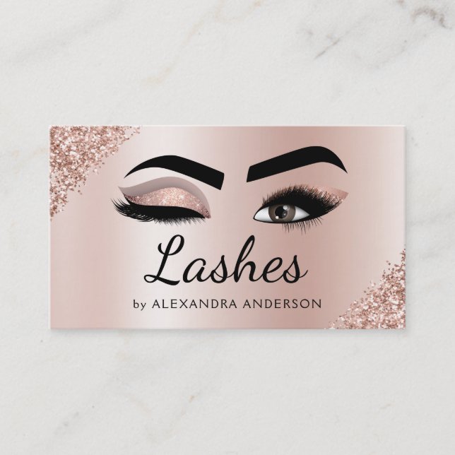 Eyelash Extensions Lash Glitter Ro Guld Rosa Visitkort (Framsida)