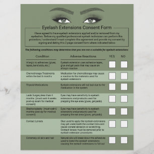 Eyelash Extensions Liability Waiver Grönt Salon Reklamblad