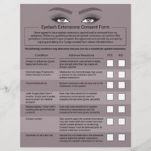 Eyelash Extensions Liability Waiver Lash Salon Reklamblad