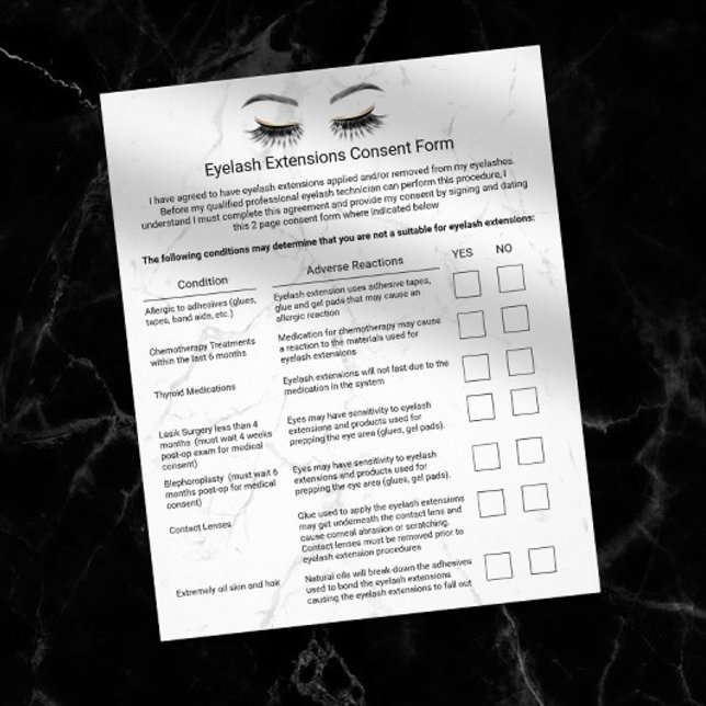 Eyelash Extensions Liability Waiver Modern Marble Reklamblad (Skapare uppladdad)