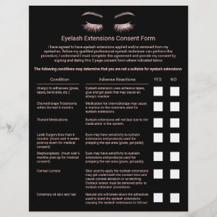 Eyelash Extensions Liability Waiver Plain Black Reklamblad
