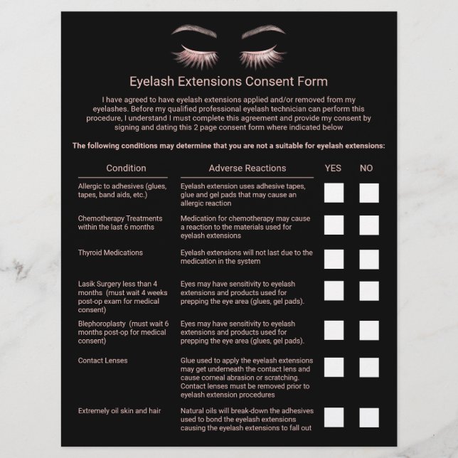 Eyelash Extensions Liability Waiver Plain Black Reklamblad (Framsidan)