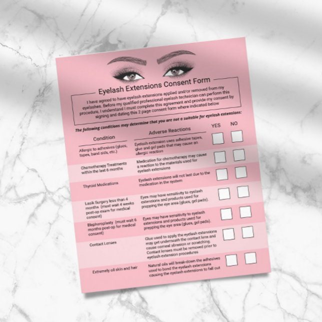 Eyelash Extensions Liability Waiver Rosa Salon Reklamblad (Skapare uppladdad)