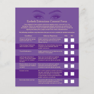 Eyelash Extensions Lila & Guld Liability Waiver Flygblad