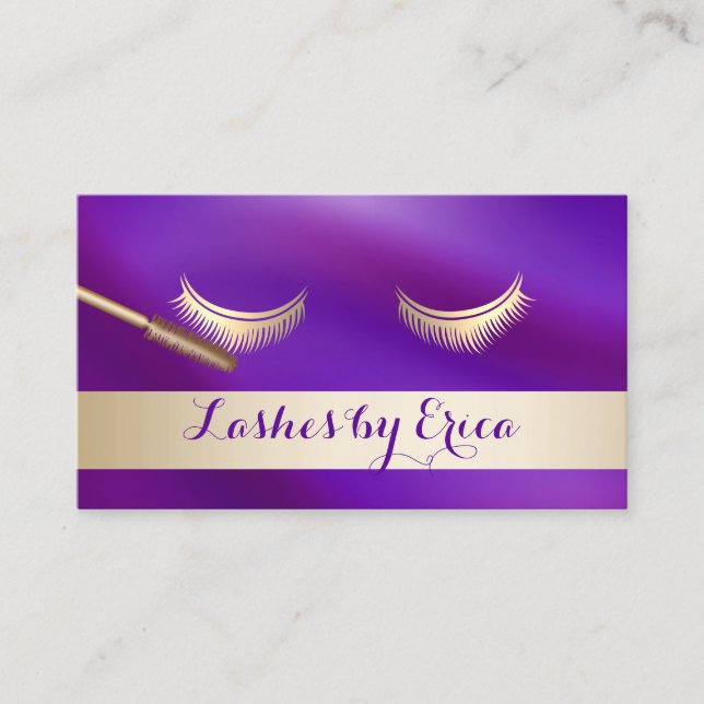 Eyelash Extensions Makeup Artist Guld & Lila Visitkort (Framsida)